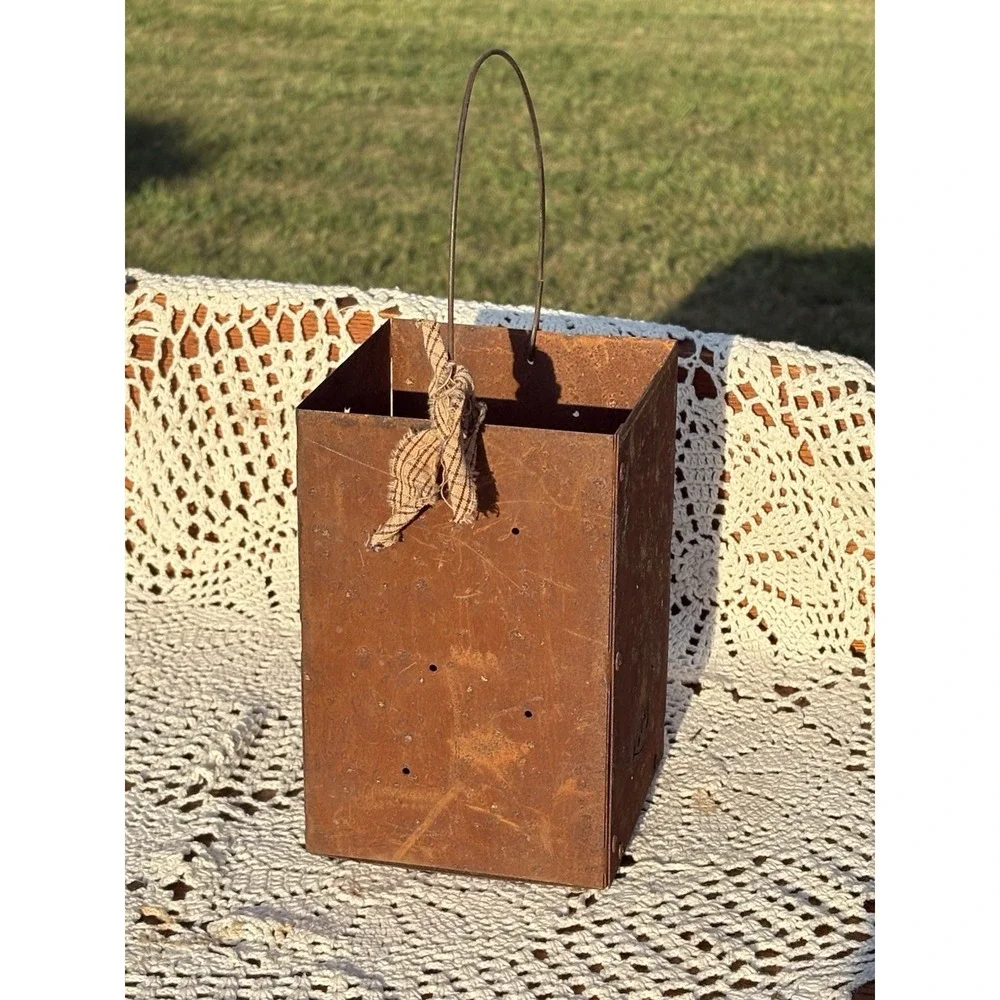Metal Rust Patina Candle Luminara Christmas Tree Country Farmhouse Decor